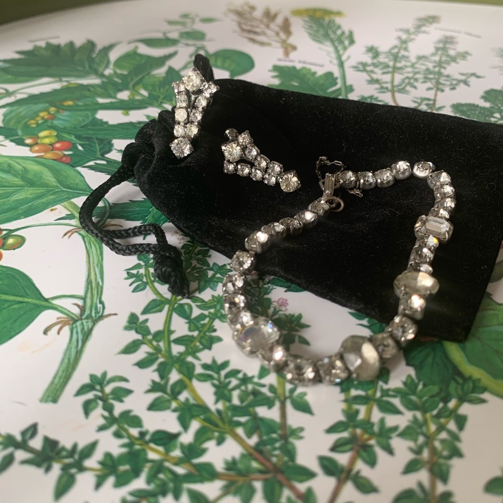 Vintage Diamond Earring and Bracelet Jewelry Set